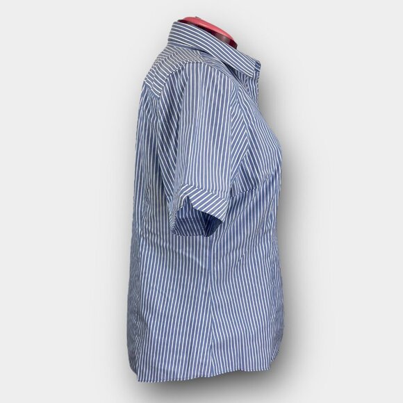 Denver Hayes Pin-Stripe Stretch Blouse XL Blue / White Short-Sleeve Button Front - Picture 4 of 8